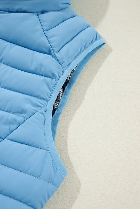 Plush Collared Quilted Zipped Puffer Vest